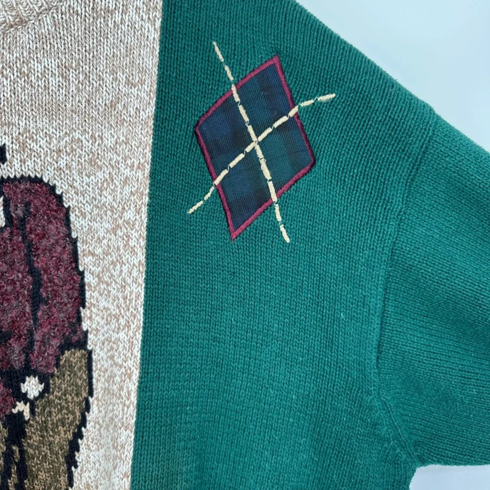 Vintage 90s Cotton Traders Golf Intarsia Argyle Grandpa Sweater Green Mens M